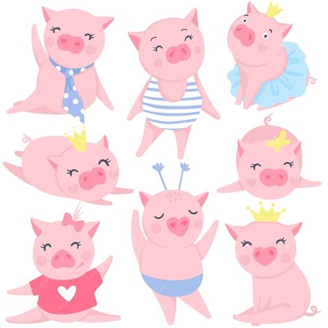 Premium Vector Cute Pink Pigs Set