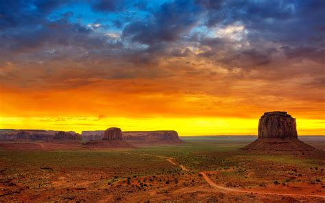 Monument Valley Sunset Desert Rock Formation Dirt Road
