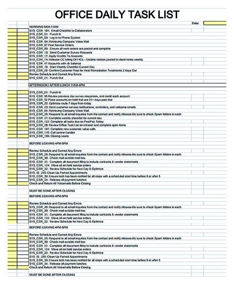 The Office Daily Task List Is Shown In This File Which Includes Tasks