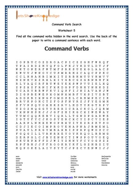 grade  english resources printable worksheets topic command verbs