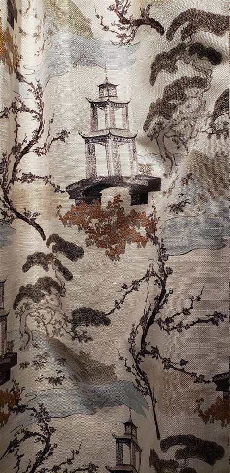 Zen Pearl Asian Toile Chinoiserie Curtains Drapery Panels Etsy