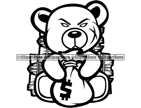 Gangster Teddy Bear Money Stack Pile Scar Svg Design Cash Bag Etsy