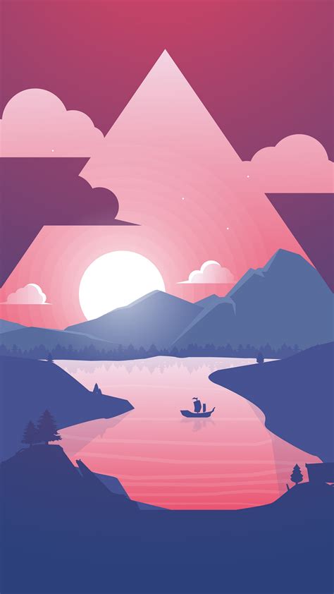 Wallpaper Mountain Sun River Purple Triangle 4k Abstract 15642