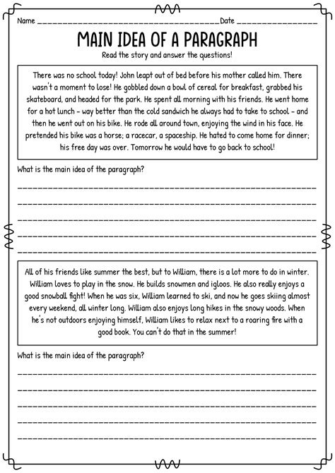 Main Idea And Supporting Details Worksheets 6th Grade