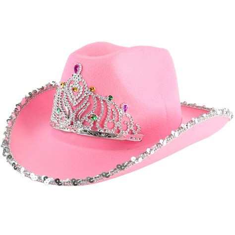 Skeleteen Pink Cowboy Hat Pink Sequin Cowgirl Princess Hat With Crown