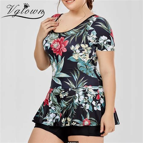 vgtown women tankini sets plus size floral printed swimwear push up high waist skirted swimsuit