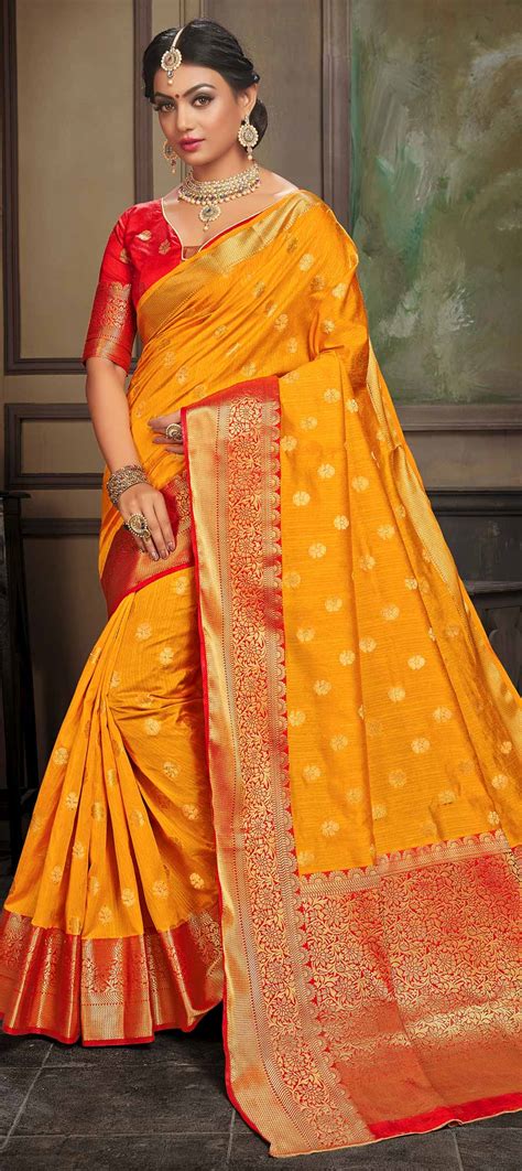 Traditional Yellow Color Art Silk Silk Fabric Saree 1655993