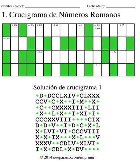 Crucigramas de Números Romanos Números romanos Crucigramas y Juegos