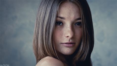 Women Looking At Viewer Freckles Brunette Face Olga Kobzar