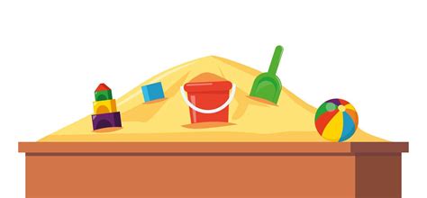 Sandbox With Pile Of Sand And Children Toys In Flat Style Sandpit With