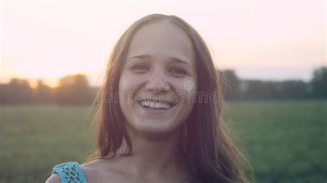Portrait Of Pretty Woman At Sunset In The Field Stock Image Image Of Field Face