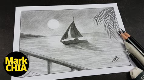 Drawing of knight with sword, pencil sketch on paper, computer collage and vinter effect. How to draw Sea at night | Pencil sketching | step by step ...