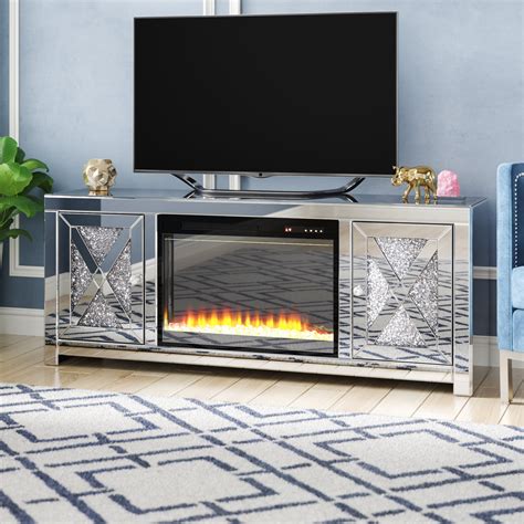 Glass Tv Console With Fireplace 62x448x1543d Flame Effect