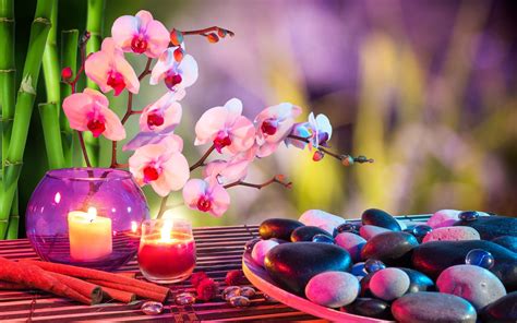 Wallpaper 2560x1600 Px Bamboo Candles Heart Mood Orchids Spa Stones Towels 2560x1600