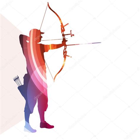 Archer Training Bow Man Silhouette Illustration Vector Backgroun Stock