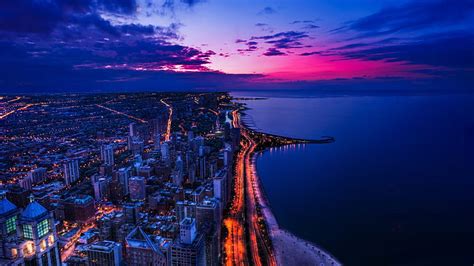 Vista De La Ciudad De Chicago Al Atardecer Fondo De Pantalla Hd