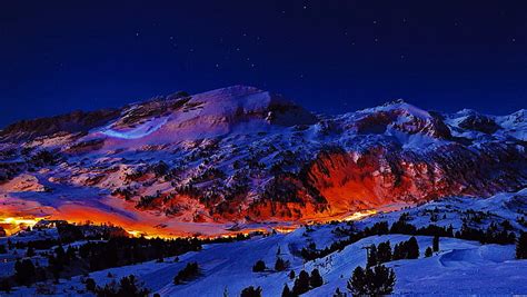 Hd Wallpaper Mountains Night Snow Cold Temperature Winter Scenics
