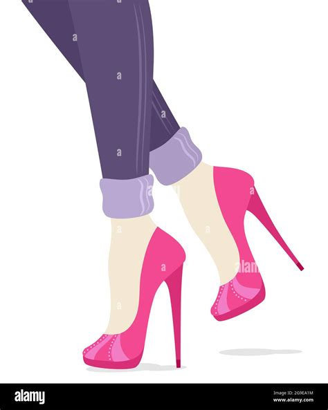 Illustration Of A Girl Feet And Legs Wearing Jeans And Stilettos Shoes