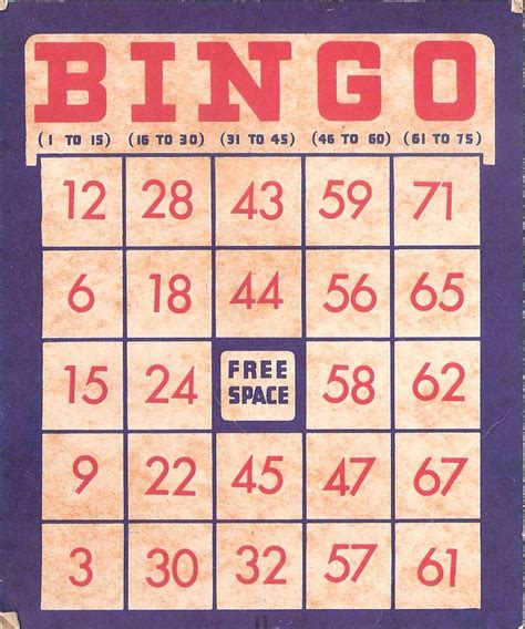 Vintage Bingo Card Vintage Games Bingo Cards Bingo
