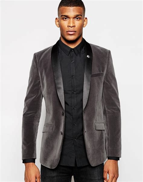 Lyst Asos Skinny Blazer In Velvet In Gray For Men