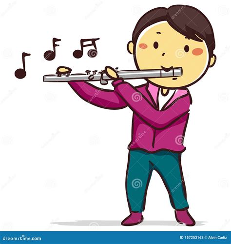 Boy Playing Flute Cartoon Character Vector Illustration Cartoondealer
