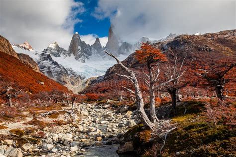 Beautiful Autumn View Fitz Roy Mountain Patagonia Argentina Stock