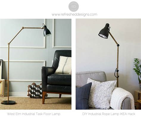 The lampshade can come from another lamp but you can also make one yourself.{found on sarahmdorseydesigns}. West Elm Inspired Industrial Floor Lamp (an IKEA hack!) —Refreshed Designs