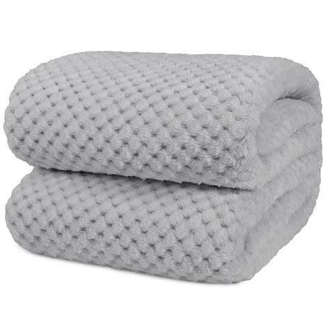 Premium Flannel Fleece Bed Throw Blanket For Sofa Couch Light Grey