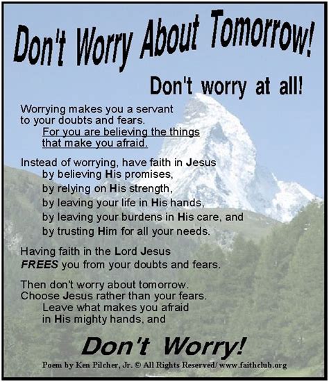Dont Worry About Tomorrow Dont Worry About Tomorrow Jesus Peace