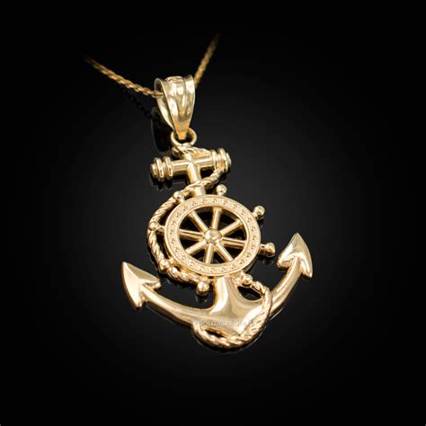 Yellow Gold Nautical Anchor Pendant Necklace
