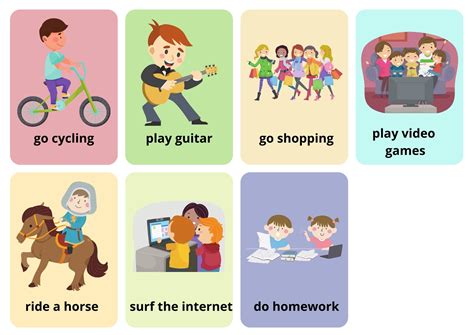 Free Time Activities Flashcards With Words View Online Or Free Pdf