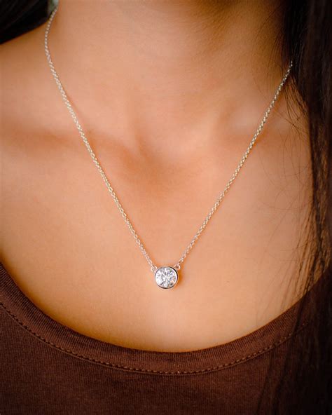 Large Solitaire Cz Necklace Bezel Set In Sterling Silver Large