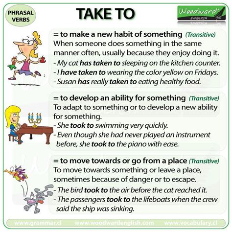 Take To English Phrasal Verb With Its Different Meanings And Example
