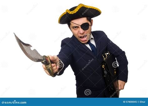 One Eyed Pirate With Briefcase And Sword Isolated Stock Image Image