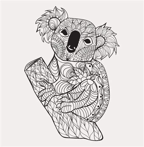 Zentangle Style Koala Black White Hand Drawn Doodle Stock Vector