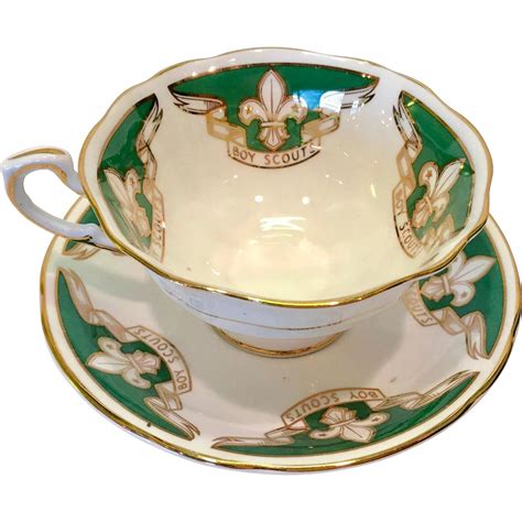 Paragon Bone China Boy Scouts Green And Gold Teacup And Saucer Early S Paragon Bone China