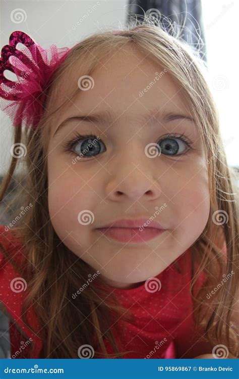 Beautiful Little Girl With Big Blue Eyes Portrait Stock Image Image