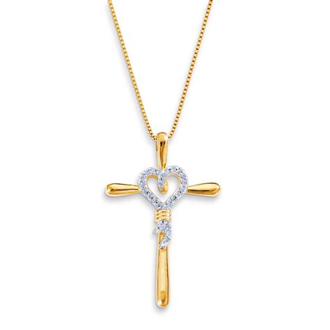 14k Gold Diamond Cross Heart Pendant Style With Sears