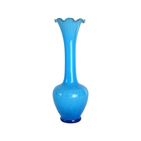 Vintage Turquoise Blue Fluted Vase Chairish