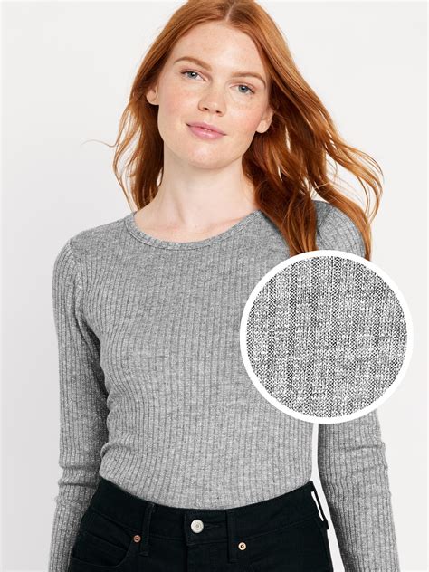 Long Sleeve Plush Rib Knit T Shirt For Women Old Navy