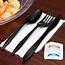 Choice Medium Weight Black Wrapped Plastic Cutlery Set With Napkin And 