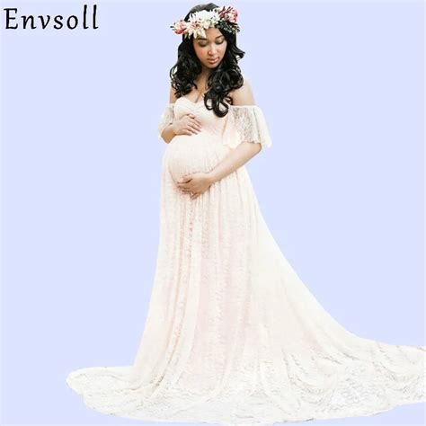 Envsoll Lace Maxi Gown Maternity Photography Props Pregnancy Dress Maternity Dresses For Photo