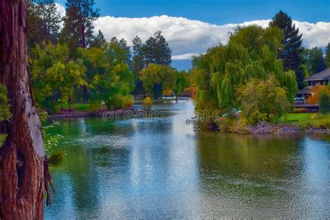 Autumn Colors Showing At Mirror Pond Near Bend Oregon Stock Image
