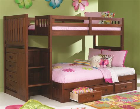 Discovery World Furniture Twin Over Full Merlot Staircase Bunk Bed