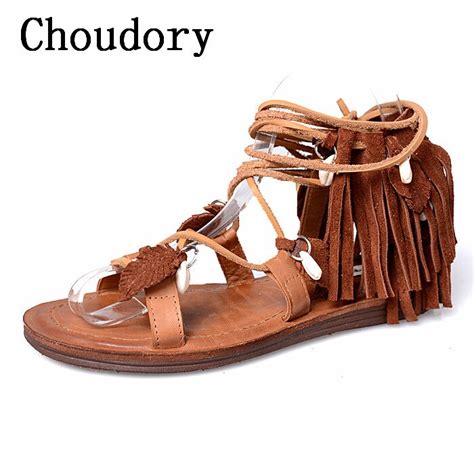 Choudory 2017 Fringe Gladiators Sandal Women Shoes Casual Cross Tied