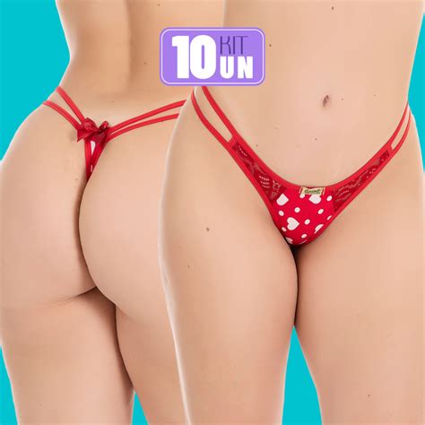 Kit 10 Calcinha Lingerie Sexy Super Fio Dental Detalhe Em Renda 335