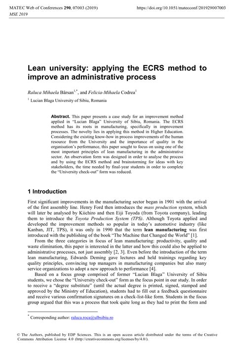 Pdf Lean University Applying The Ecrs Method To Improve An