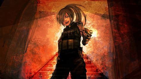 Hd Wallpaper Hetza Hellshock Soldier Smoking Female Soldier Anime