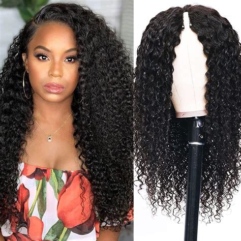 Buy Curly V Part Wig Human Hair No Leave Out Curly Wigs For Black Women Thin Part Wig Curly Lace