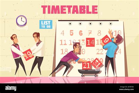 Timetable Vector Illustration With People Attracted To Time Management
